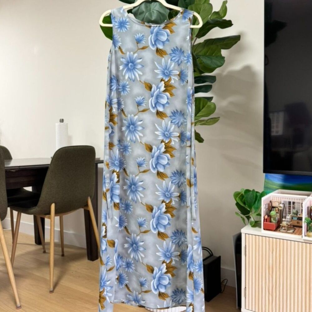 Vintage Blue Floral Kenny J Midi Dress